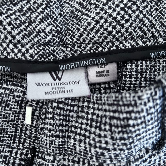 Worthington Ladies 12P Grey Black White Tweed Wide-leg Career Pants Belt Loops - Picture 9 of 14